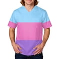 thumbnail image 2 of Domuza Mens Scrubs Top Gradient Tie-Dye V Neck Short Sleeve Carer Uniform Loose Fit Soft Comfy Medical Scrub Tops with 3 Pockets Sky Blue L, 2 of 5