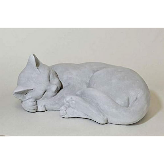 Curled Cat Garden Statue 12"L in Antique Gray