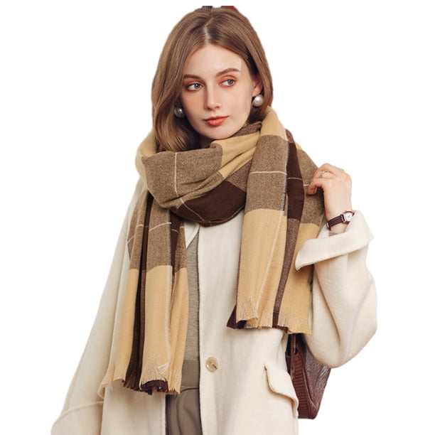 Bufanda cálida tipo manta para mujer, bufanda para el cuello, bufanda de invierno, chal de tartán con borlas de gran tamaño, pashmina a cuadros acogedora