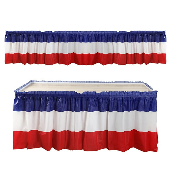 Darzheoy 4th of July Plastic Table Skirt Decorations Red White and Blue Patriotics Themed Disposable Table Skirt for Independence Day Memorial Day and Veterans Day Party