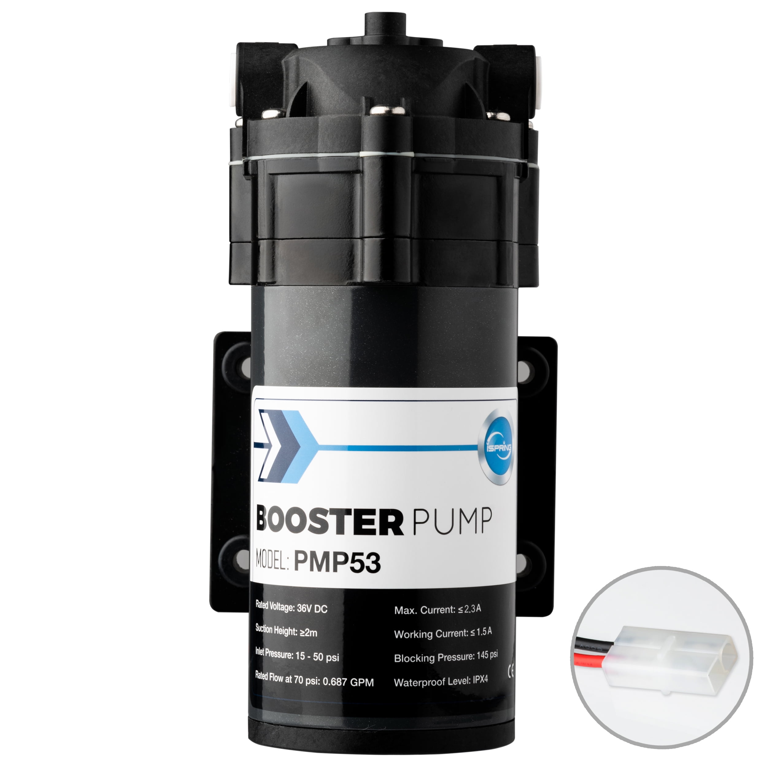iSpring PMP53 Booster Pump for RCS5T Reverse Osmosis System, Replacement Pump for iSpring RCS5T, Upgraded Version of PMP500 with the Pre-wired Quick-Connection