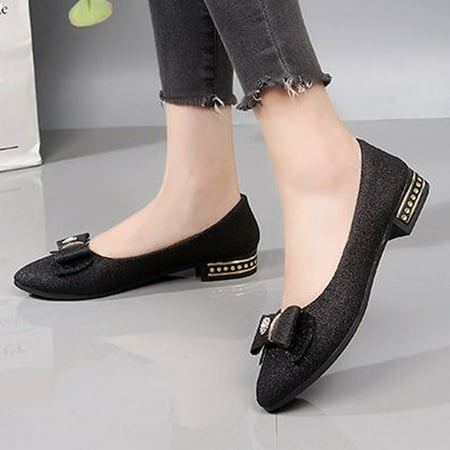 

Cathalem Thin Casual Point Toe Butterfly-knot Flat Ladies Fashion Women s Solid shoes Women s Pumps with Heels for Women Black 7.5