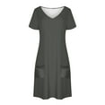 thumbnail image 4 of Ndbuld Plus Size Summer Dress for Women Womens Summer Short Sleeve Casual Dresses V-Neck Dress with Pockets Gray S, 4 of 8