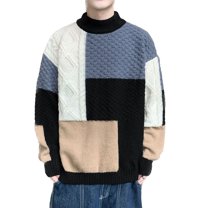 SWSMCLT Men's Long Sleeve Pullover Sweater Cozy Mock Neck Knitwear Soft Top Knitted Fashion Crewneck Holiday Casual Black Large