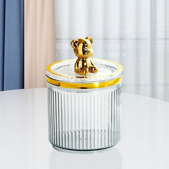 Makeup Cotton Swab Holder Dustproof with Lid Acrylic Cosmetic Organizer Gray