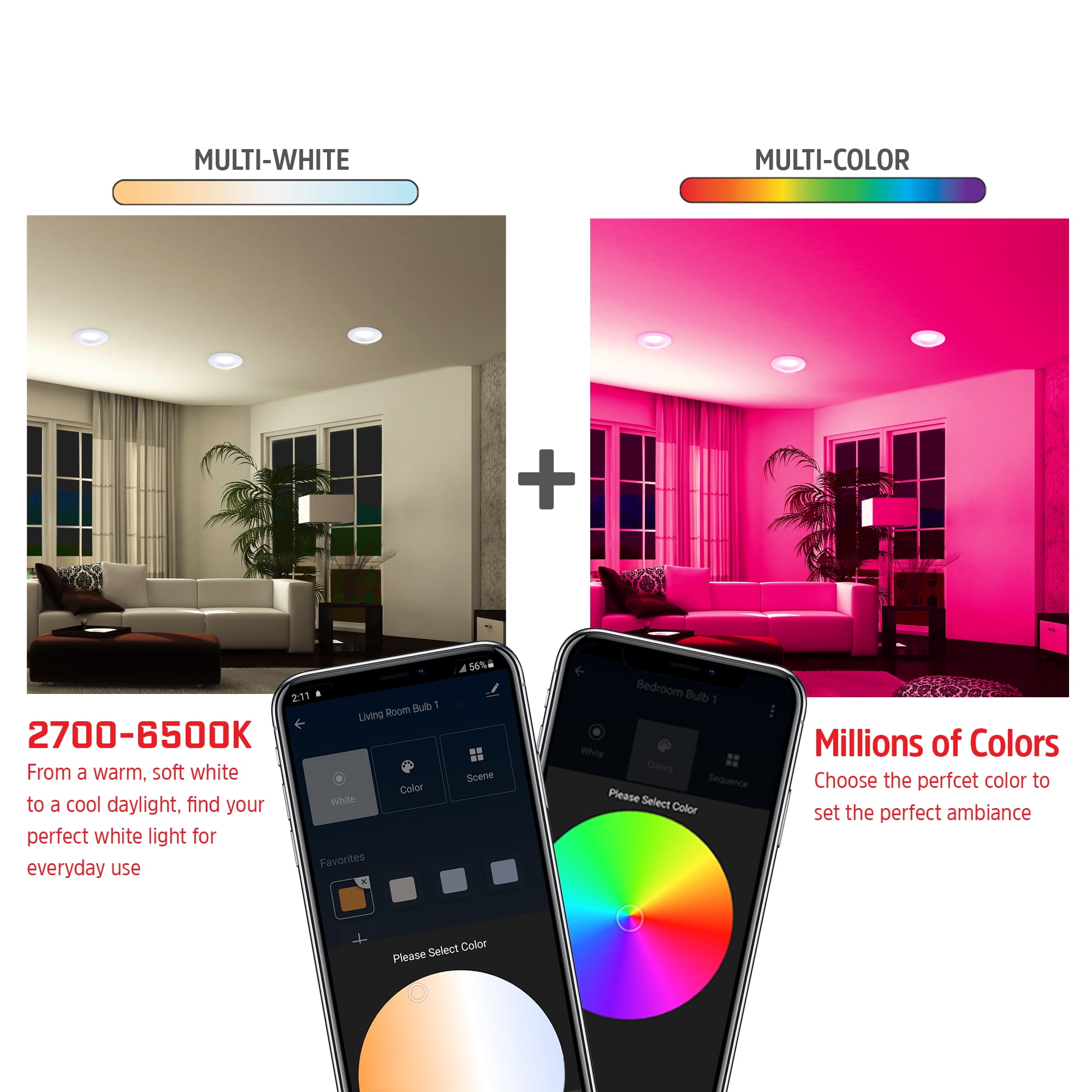 Energizer 6 inch Smart Wi-Fi Multi-Color LED Light Recessed Downlight, 85W BR30 E26, 1100 Lumens