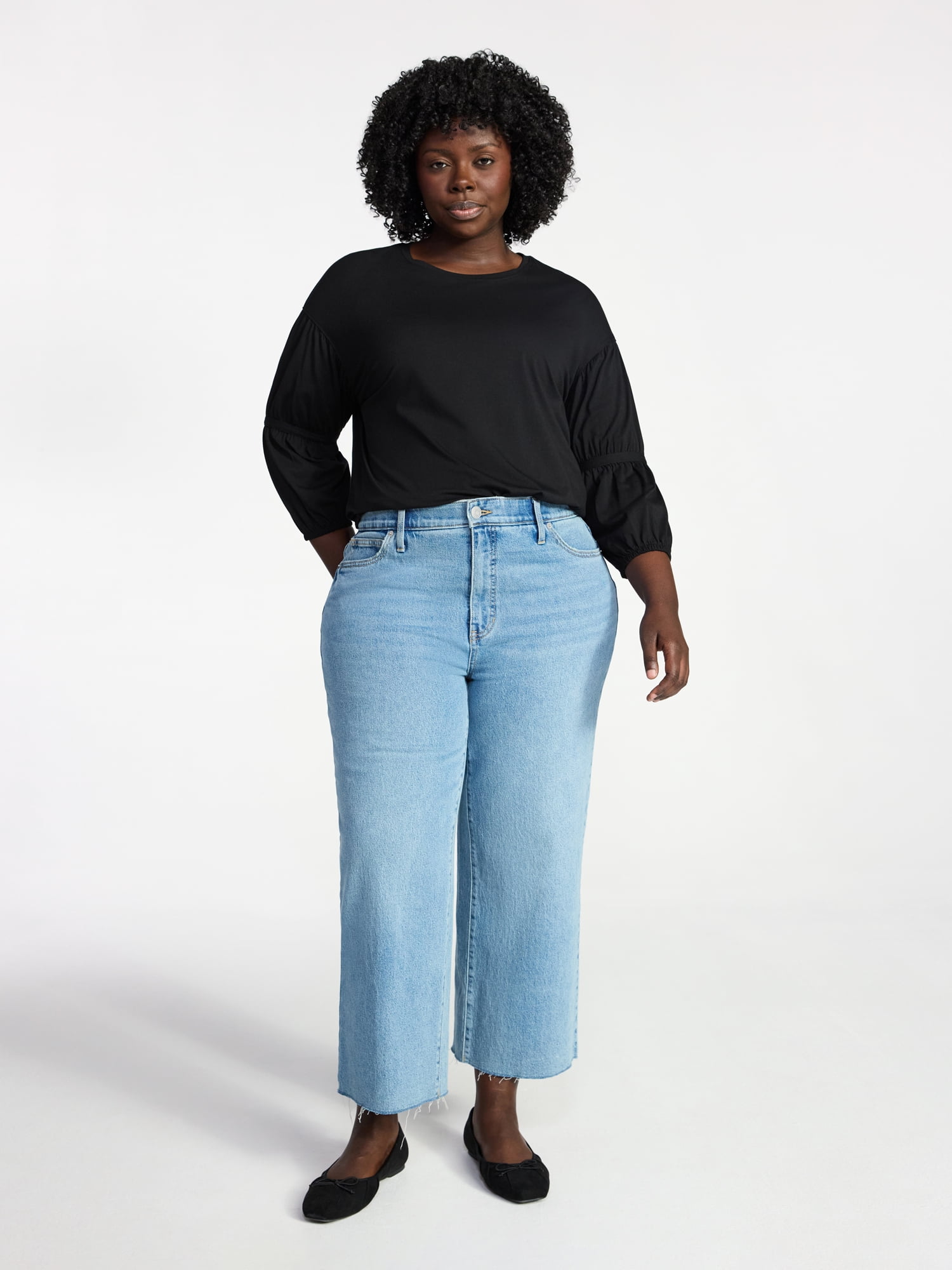 Terra & Sky Women's Plus Size Double Blouson Top with 3/4-Length Sleeves, Sizes 0X-5X