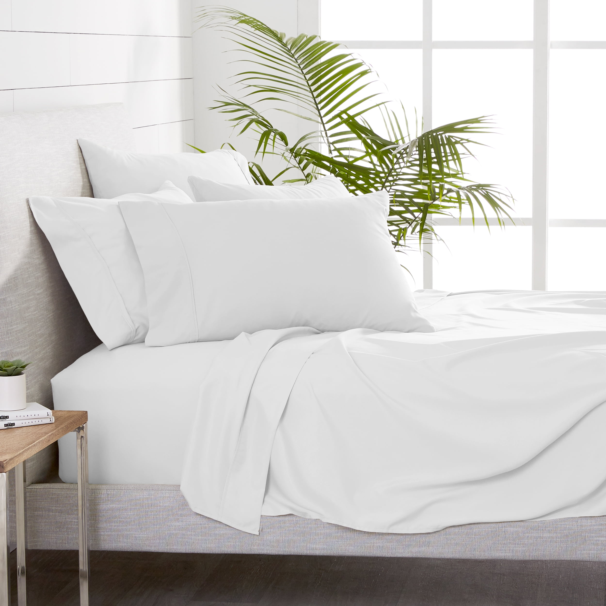 Bare Home 7 Piece Sheet Set, Microfiber, 2 Extra Pillowcases, Split Cal King, White
