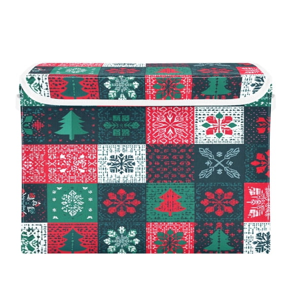 Storage Box With Lid 16.5x12.6x11.8In Foldable Stacked Household Storage Box Christmas Element Pattern