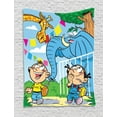 thumbnail image 1 of Baby Tapestry, Children with Mischievous Elephant Giraffe Pranks Juice Zoo Theme Brother and Sister, Wall Hanging for Bedroom Living Room Dorm Decor, 40W X 60L Inches, Multicolor, by Ambesonne, 1 of 2