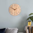 thumbnail image 3 of Reloj de pared digital grande de madera, redondo y silencioso, de 12 pulgadas y con pilas. Con hojas, 3 of 7