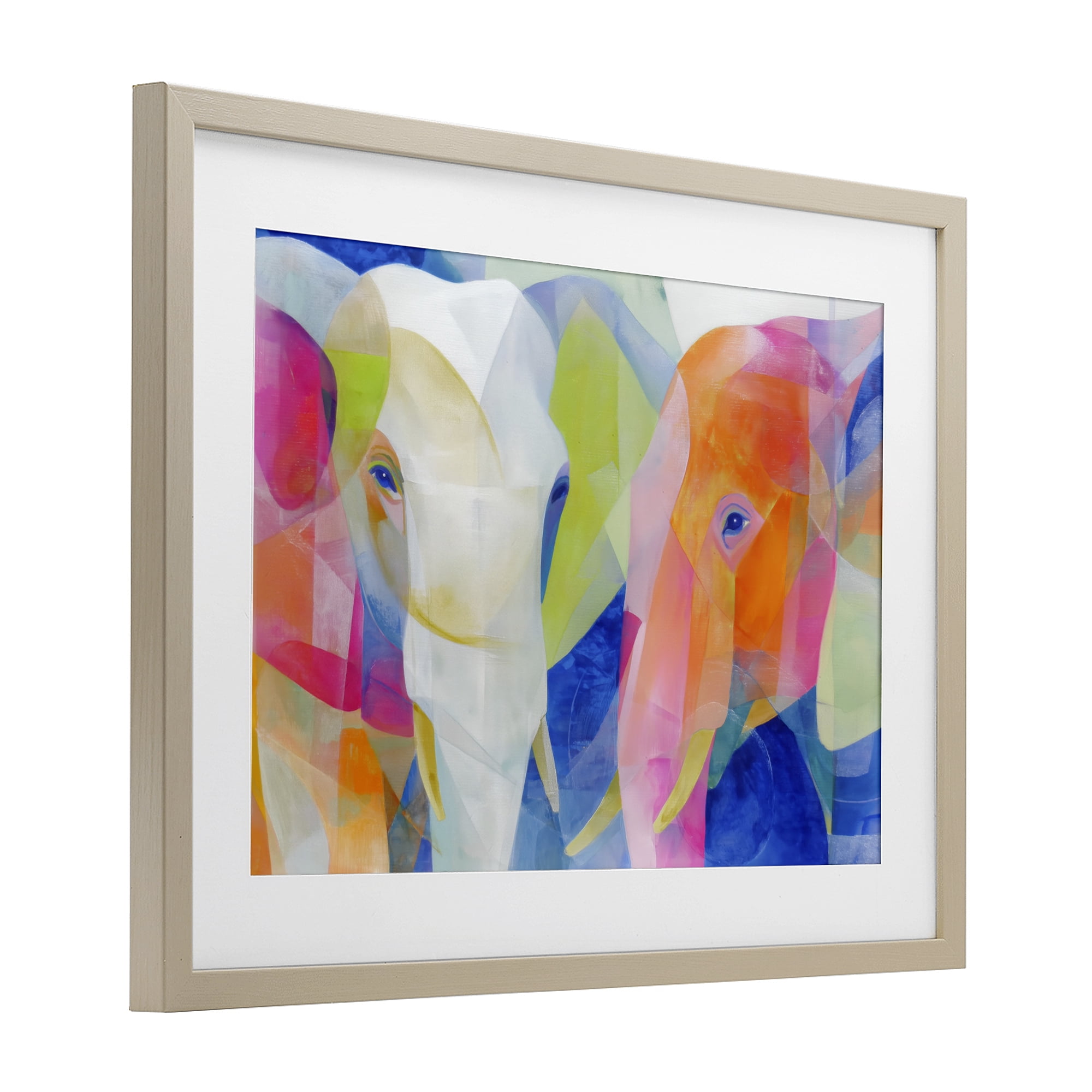 Stupell Industries Two Elephants Geometric Composition Birch Framed Print Under Glass, design by Chromatic Storm Studio