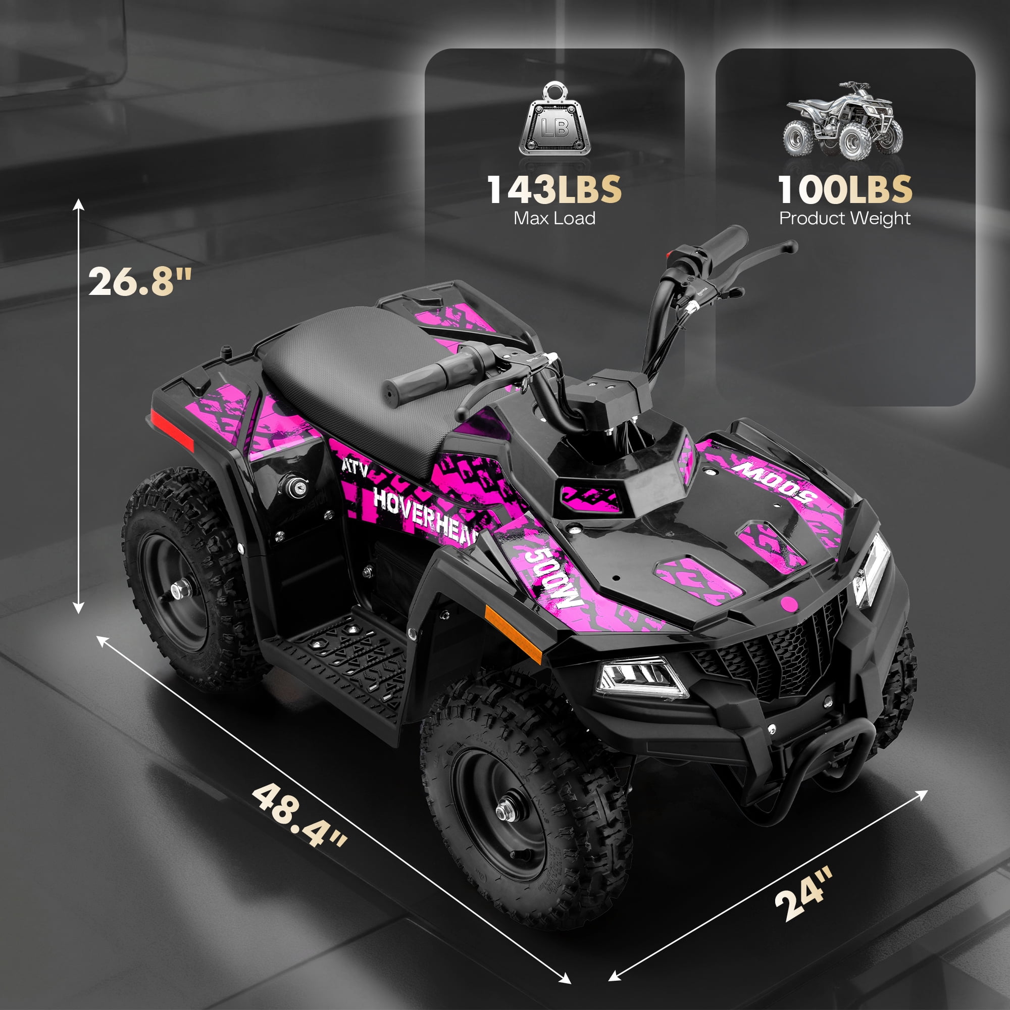 HOVER HEART Electric Dirt Quad, 36V 500W 4-Wheeler, Dual Suspensions, Age 13+