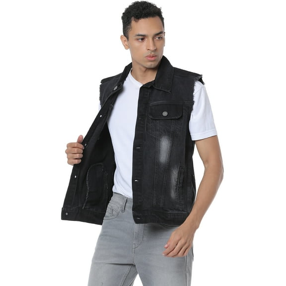 Campus Sutra Men Solid Sleeveless Stylish Casual Denim Jacket