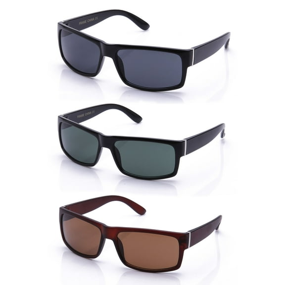 3 Packs Men's Flat Top Sunglasses Plastic Rectangular Classic Design