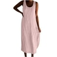 thumbnail image 2 of Aobny Pink Womens Dresses Casual Linen Cotton Tank Crew Neck Midi Sleeveless Cute Spring Dresses, 2 of 6
