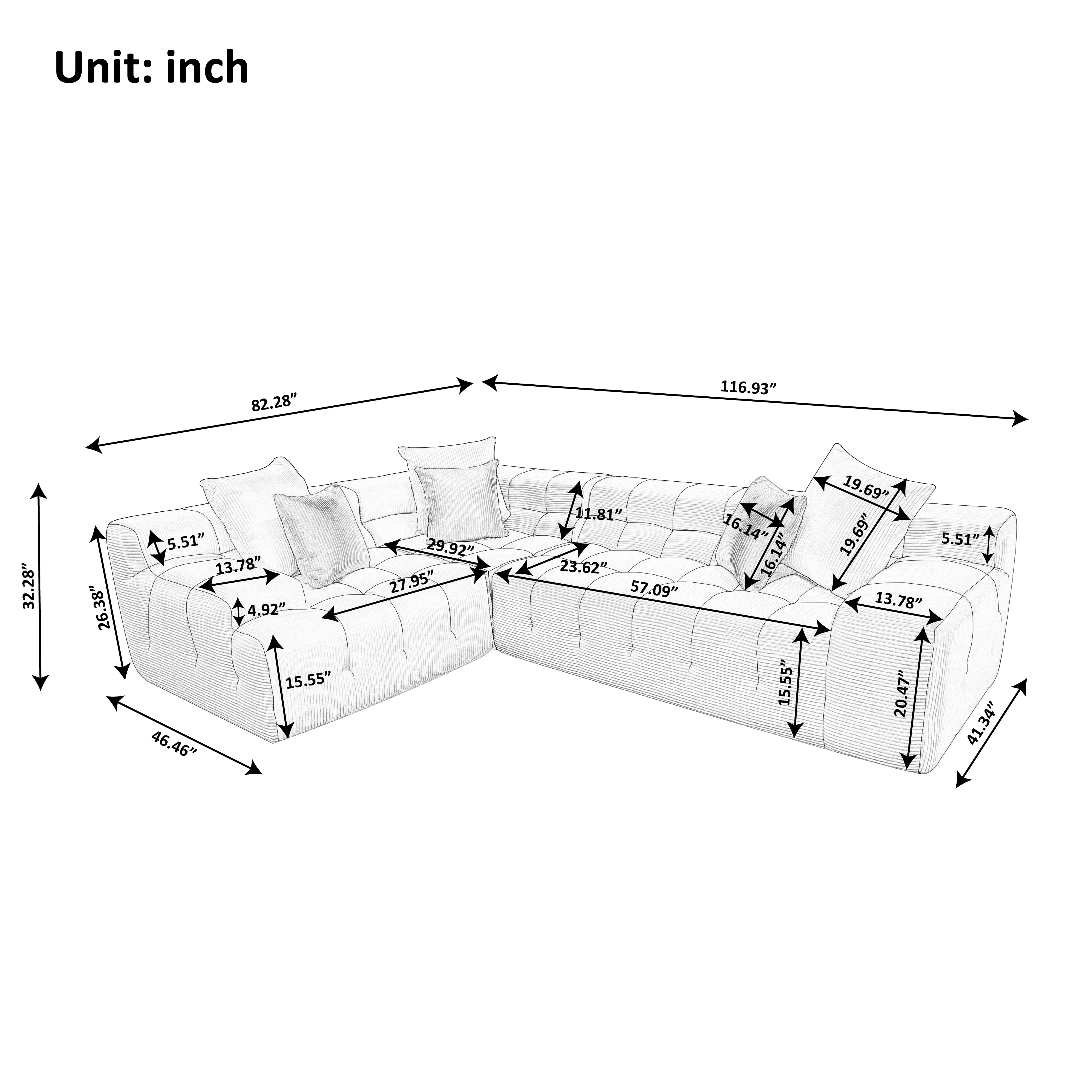 Gewnee Luxury Oversize L-Shape Sectional Couch with Chaise,Modern Modular Sofa with Deep Seat For Living Room