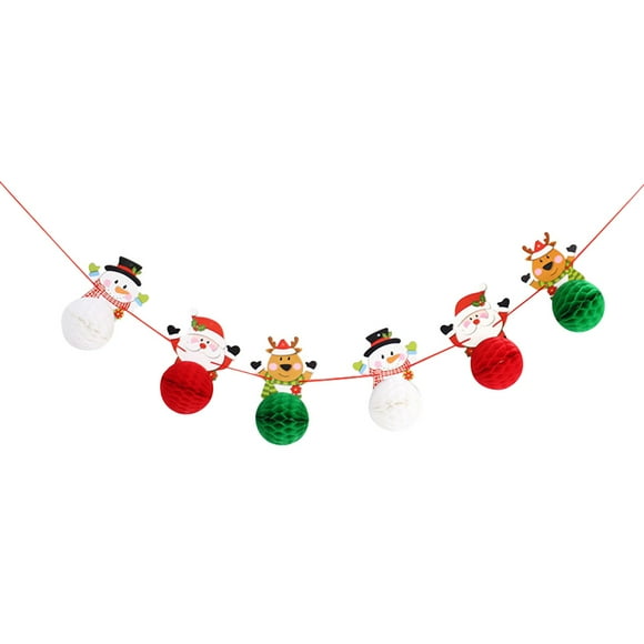 Décoration de Fête de Noël Bannière en Nid d'Abeille Noël Santa Claus Elk Bonhomme de Neige Papier Nid d'Abeille