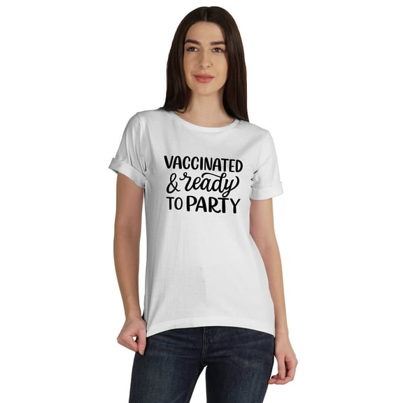 Inkmeso Womens scoop-neck Vaccinated & Ready To Party Pro-Vaccine T-shirt Top