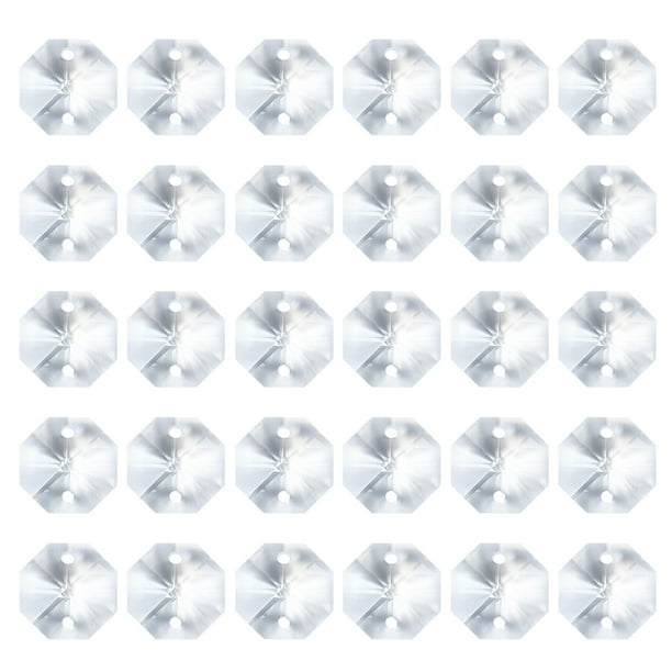 Cuentas de cristal K9 en forma de octágono con 2 agujeros, paquete de 30, cuentas colgantes de prismas de candelabro de 14 mm, transparentes