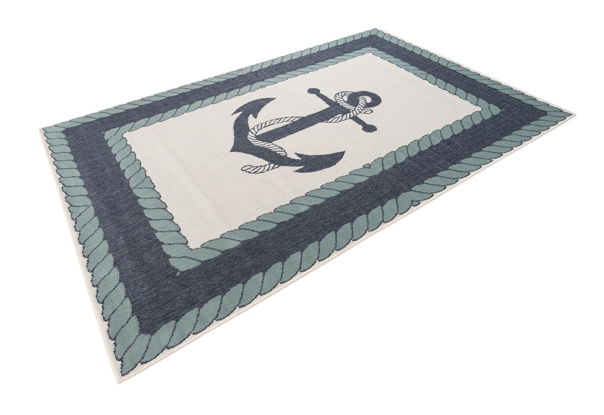 Unique Loom Outdoor Coastal Collection Area Rug - Anchor (7' 10" x 10' Rectangle Navy Blue/Light Blue)