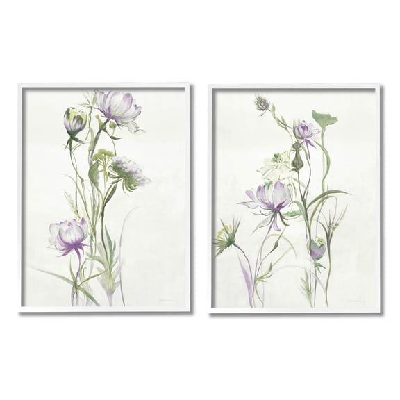 Stupell Industries Traditional Flower Stem Blossoms Graphic Art White Framed Art Print Wall Art, Set of 2, Design by Liz Jardine