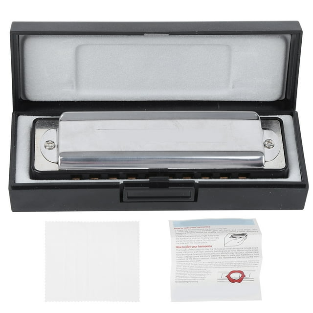 YSTINNG 10‑Hole Harmonica Blues C Key Harp Wind Musical Instrument Beginner Practice AM‑20DBlack C311-7019