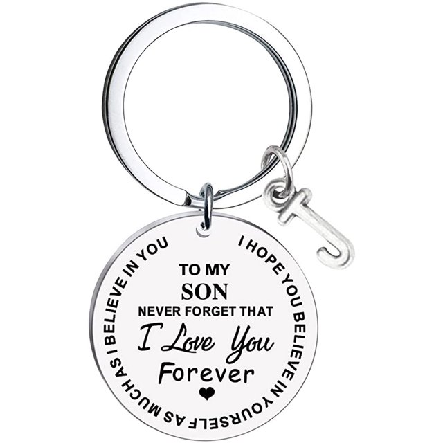 Heliisoer To My Son Message Keychain Stainless Steel Initial Last Name 26 Letter Family Inspirational Keychain Gift
