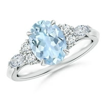 ANGARA Natural Oval 1.5 ct Aquamarine Engagement Ring with Diamonds in 14K White Gold for Women (Size-9x7mm) | March Birthstone, Anniversary, Jewelry Gift for Women | Natural Aquamarine Ring