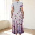 thumbnail image 4 of LWavelet Women's Plus Size Floral Maxi Dress Short Sleeve Tie Waist Casual Boho Flowy Dress with Pockets Black 3XL, 4 of 7