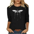 thumbnail image 1 of CEHVOM T-shirt Mode Imprimé Ample pour Femmes Manches 3/4 Mi-Longueur Blouse Col Rond Hauts Décontractés Liquidation, 1 of 4