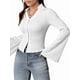 thumbnail image 3 of Blusa Informal de Larga Acampanada con Botones y Cuello Lechuga para Mujer. Blusa de Trabajo. S, 3 of 10