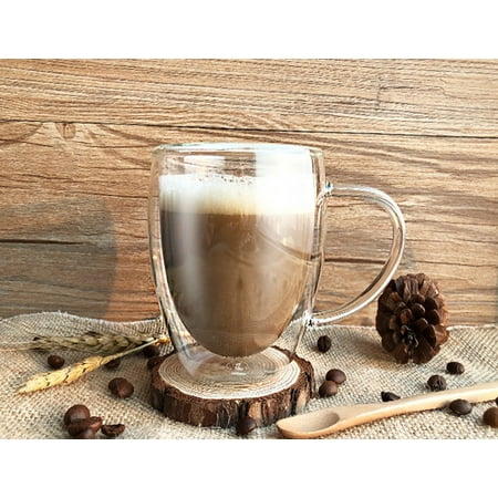 Mulled Wine Glass Mug Sets Set of 2 Dual Glass Wine, Coffee, Tea Mugs Drinking Mug with Handle Thermal Insulated Cups, Espresso, Latte, Cappuccino Beautiful Glassware Kitchen Ware 12oz ()