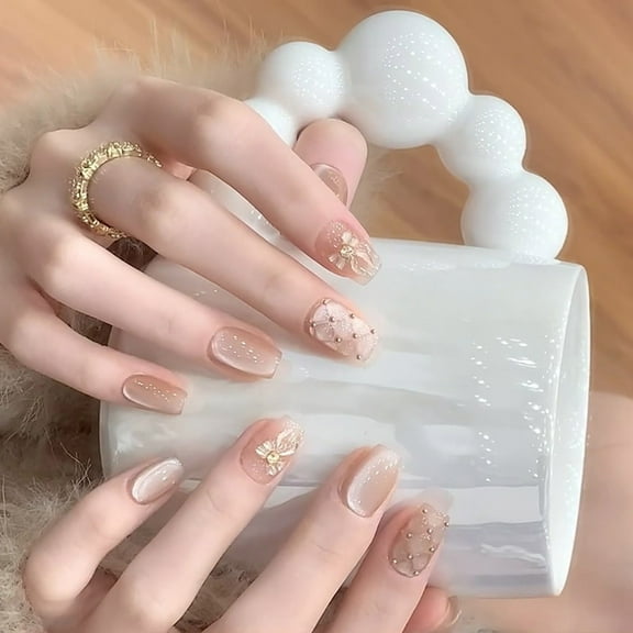 Cats Eye Short Square False Nails 24pcs Press on Nails with Bows Acrylic on Nails Manicure Nails Decoration