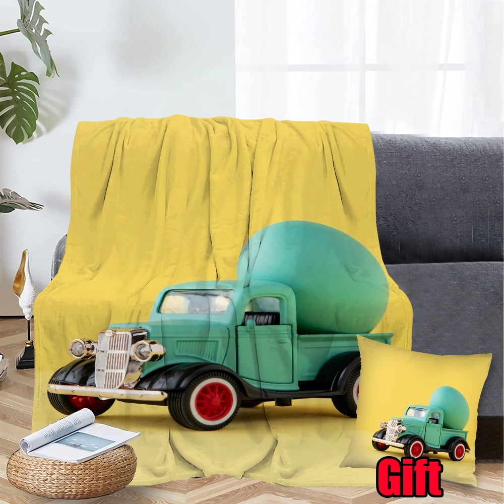 Dicasser Colorful Easter Bunny Flower Throw Blanket With Pillow Cover