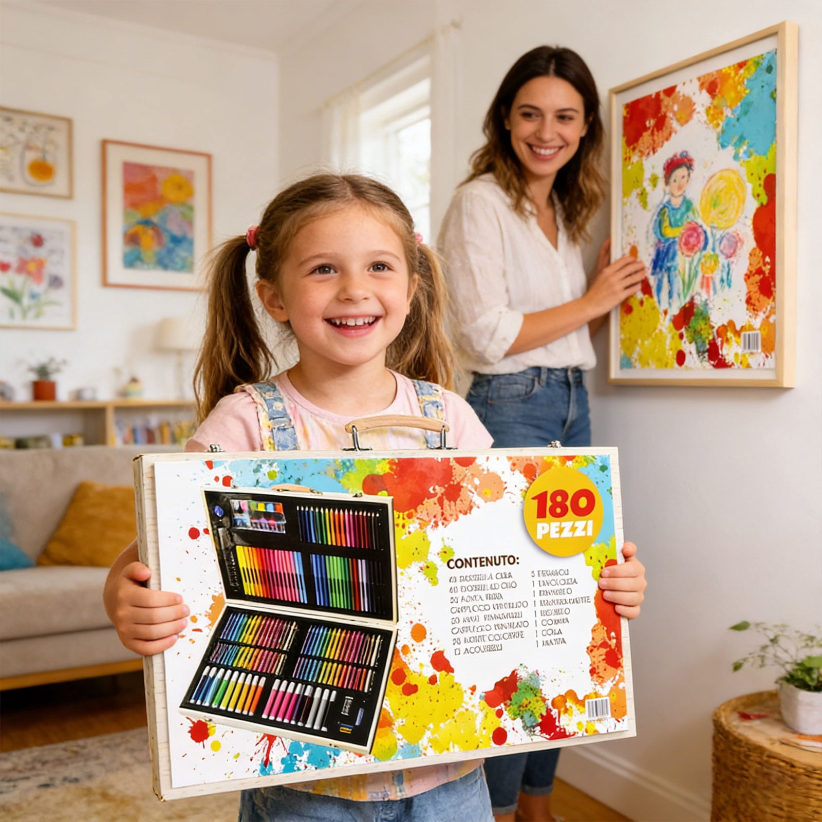 CMYYNNA 180 Piece Deluxe Art Set,Wooden Box & Drawing Kit with Crayons,Oil Pastels,Colored Pencils,Watercolor Cakes,Sketch Pencils,Paint Brush,Sharpener,Eraser,Color Chart (Cherry)