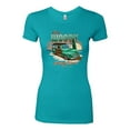 thumbnail image 2 of Wild Bobby, 1946 Vintage Ford Woody Chasing Waves Cars and Trucks Womens Slim Fit Junior Tee, Tahiti Blue, Medium, 2 of 3