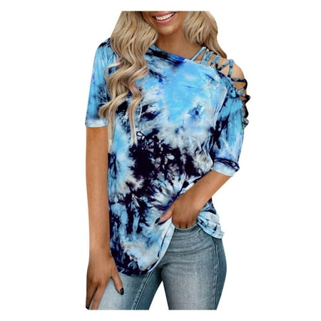 

Pianpianzi Daisy Top Chiffon Lace Tops for Women Bra Top Women Fashion Tie-dye Print Short Sleeve Vest Dew Shoulder T-Shirts Blouse
