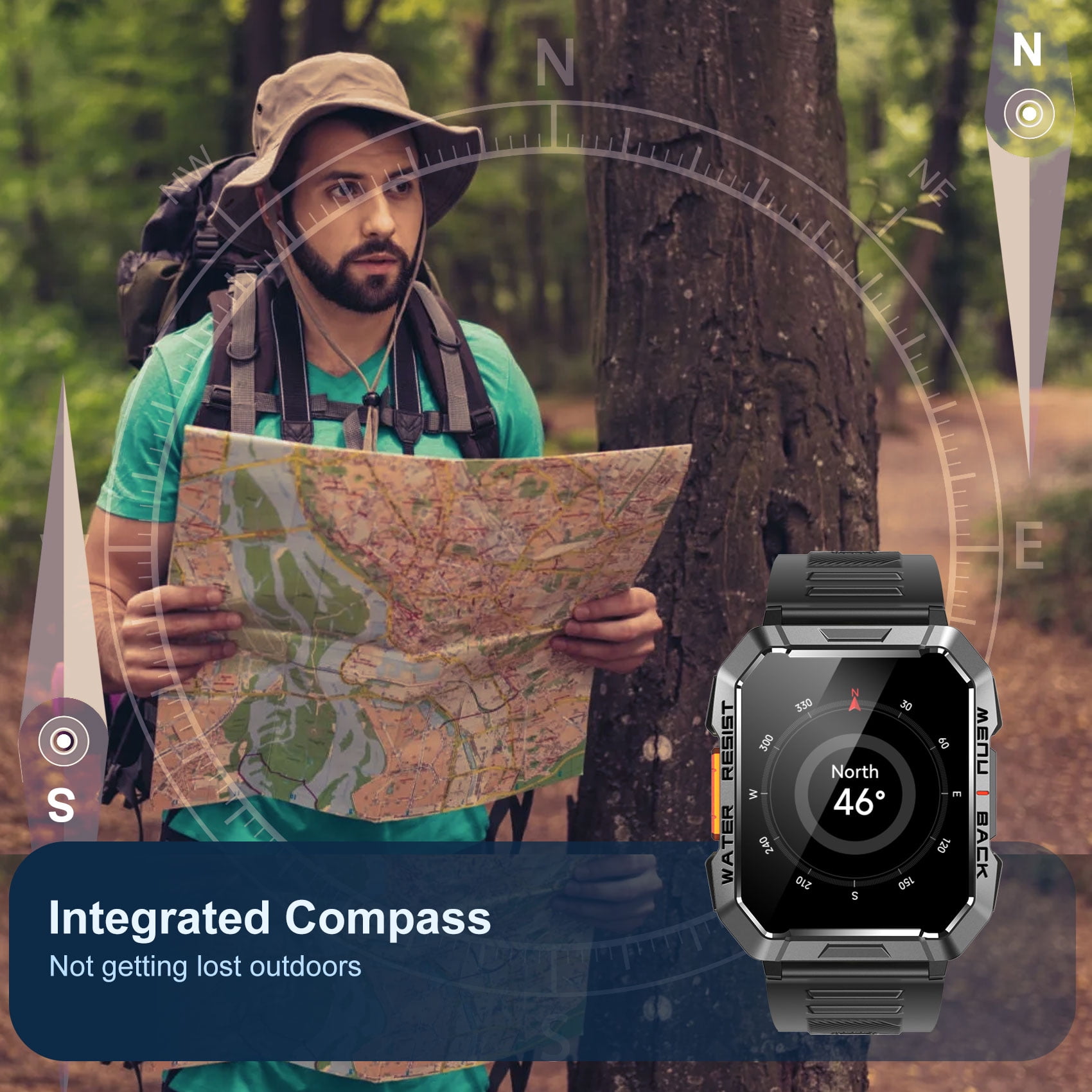 IOWODO 2.01-inch Military Smartwatch for Men with Fitness Tracker, Answer/Make Calls/100+ Sport Modes, 1ATM Waterproof, Outdoor Sports Pedometer Watch fits with Android IPhone Devices (Black)