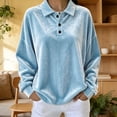 thumbnail image 5 of Women Winter Warm Velvet Tops Casual Fashion Polo Neck Long Sleeve Soft Oversized Blouses Light Blue S-2XL, 5 of 6