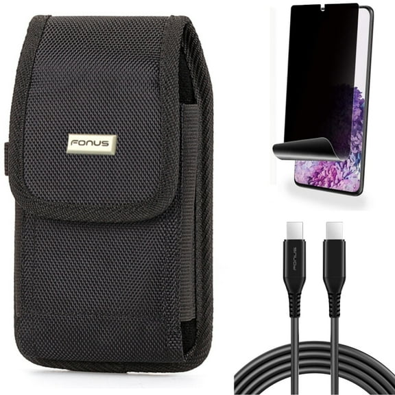 10ft Long USB-C Cable w Privacy Screen Protector w Case Belt Clip for Samsung Galaxy S20 Plus - PD Fast Charger Cord Power Wire, TPU Film [NOT GLASS] [Fingerprint Works], Rugged fits Galaxy S20 Plus