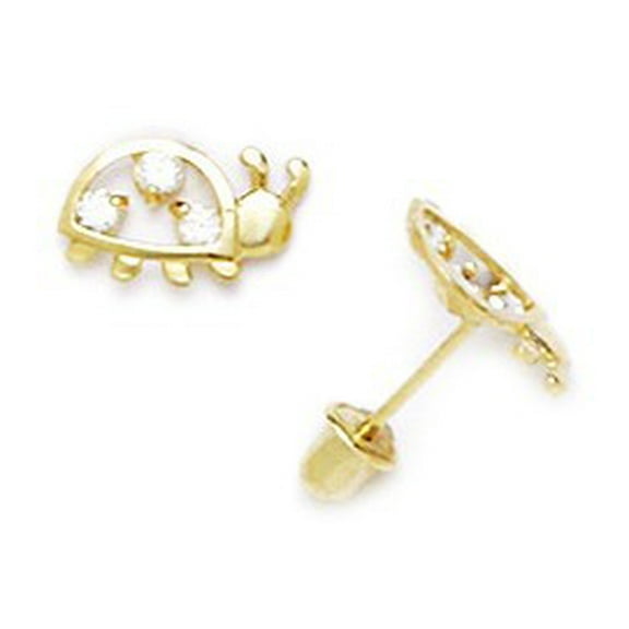 14k Yellow Gold Cubic Zirconia Beetle Shaped Screw-Back Earrings - Measures 6x9mm