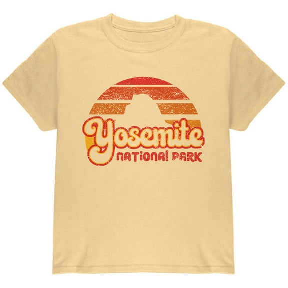 National Park Retro 70s Sunset Yosemite Youth T Shirt Yellow YMD