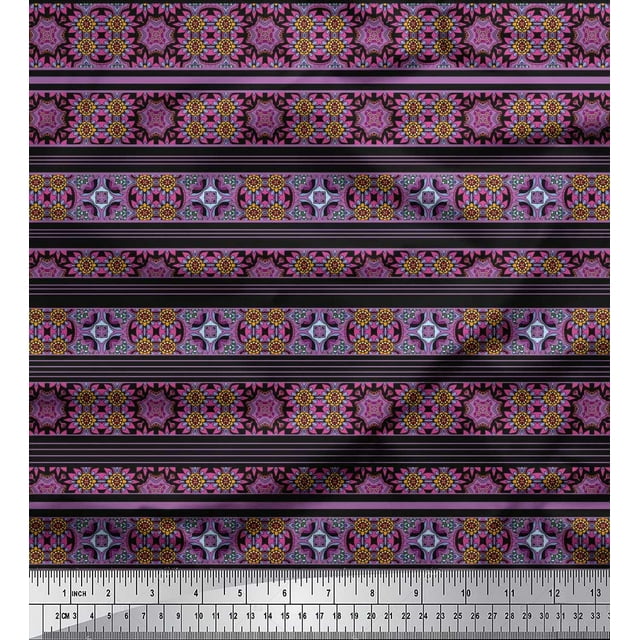 Soimoi Polyester Crepe Fabric Stripe & Moroccan Kaleidoscope Printed Fabric 1 Yard 42 Inch Wide