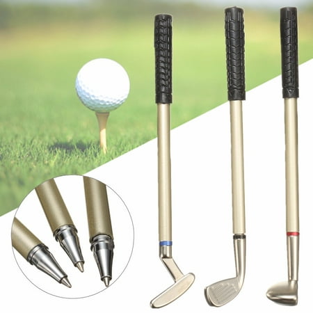 3PCS Metal Mini Golf Club Putter Ball Pen Ballpoint Writing Golfers Souvenir Gift Box Set Desktop