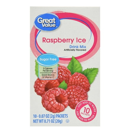 (3 Pack) Great Value Drink Mix, Raspberry Ice, Sugar-Free, 0.71 oz, 10