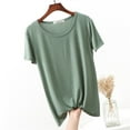 thumbnail image 2 of Wyobmus Sleep Shirts For Women Short Sleeve Pajama Tops Modal Round Neck Solid Color Base Shirt Mint Green, 2 of 8