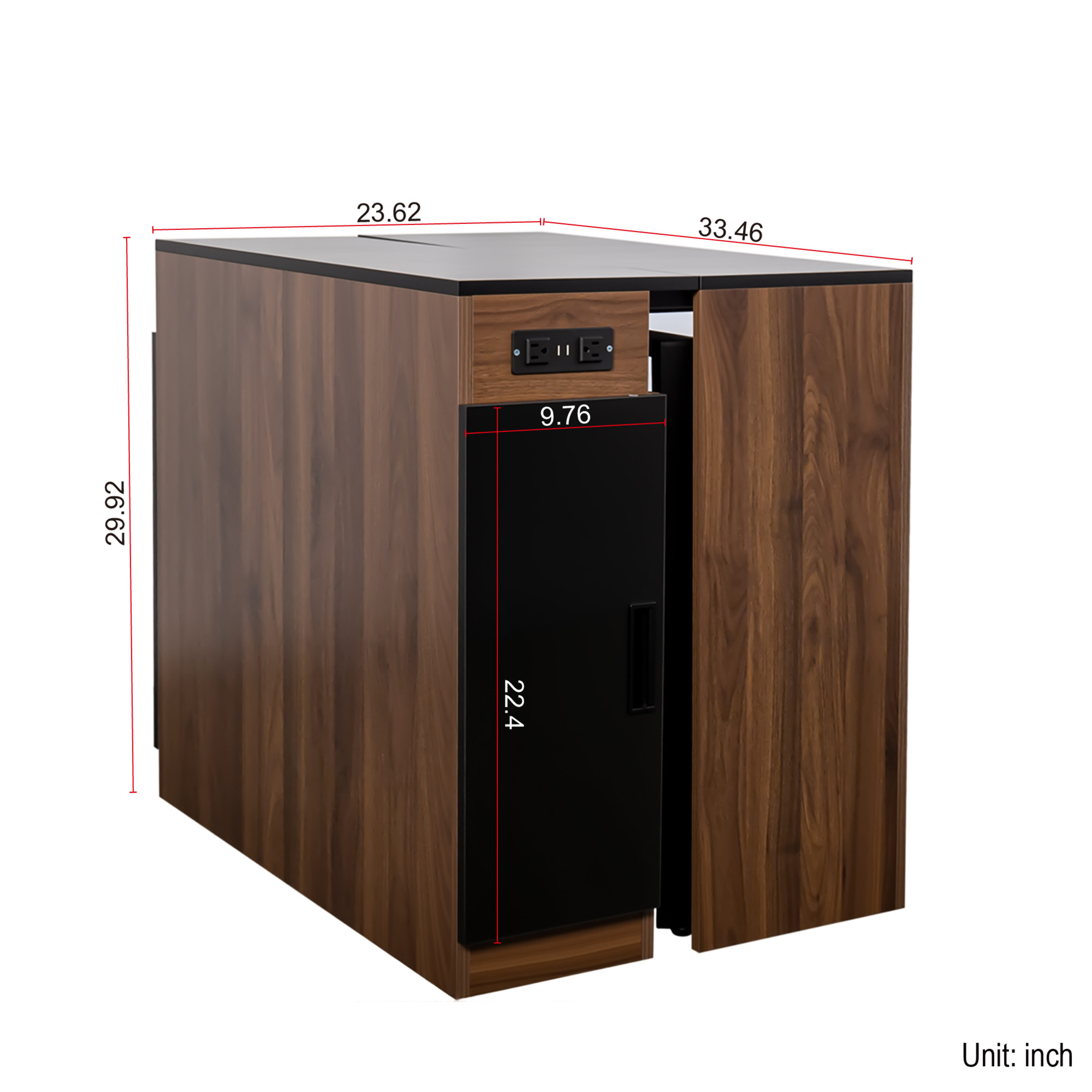 Noble House 118" Extendable Dining Table, Console-to-Table with Outlet, 5 Leaves & Panel Storage, Walnut + Black