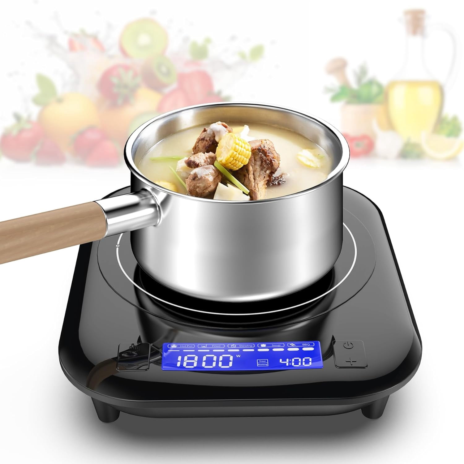 Single Induction Cooktop 1800W Electric with LCD Touch Control, 9 Temp Levels & Timer for Kitchen Dorm RV