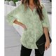 thumbnail image 2 of Camisa de mujer transparente de manga larga con cuello vuelto y botones, blusa informal de Color puro para mujer para el trabajo diario, verde M, 2 of 6